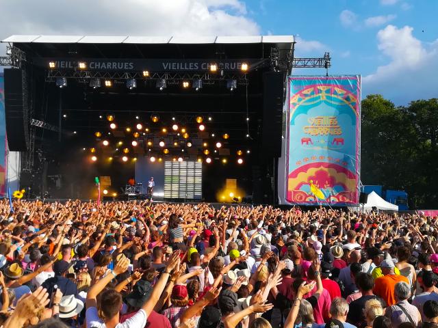 Public en liesse à un concert au Festival des Vieilles Charrues.